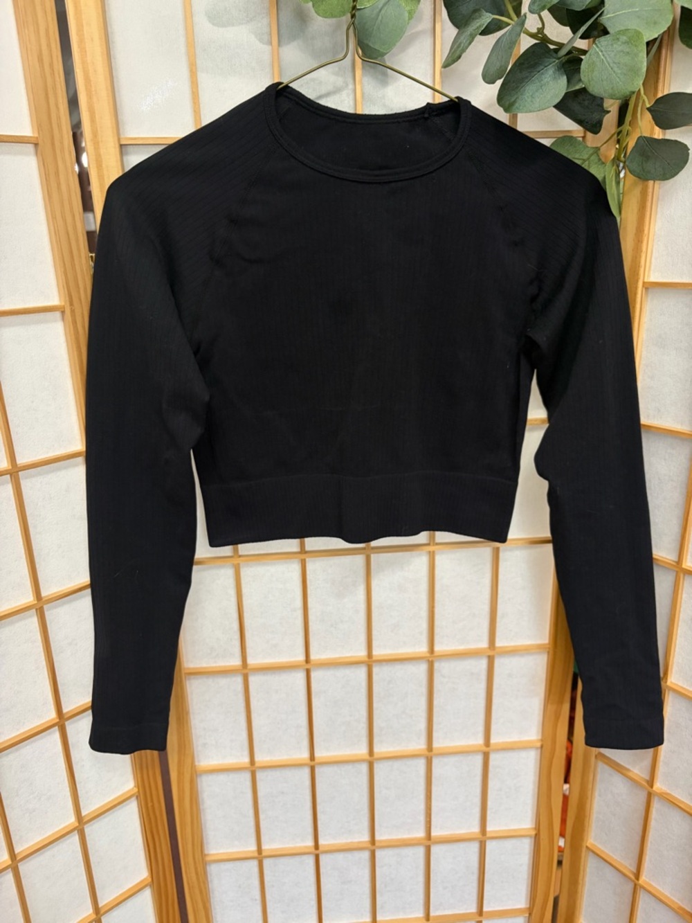 SHEIN Black Ribbed Long-Sleeve Cropped Top